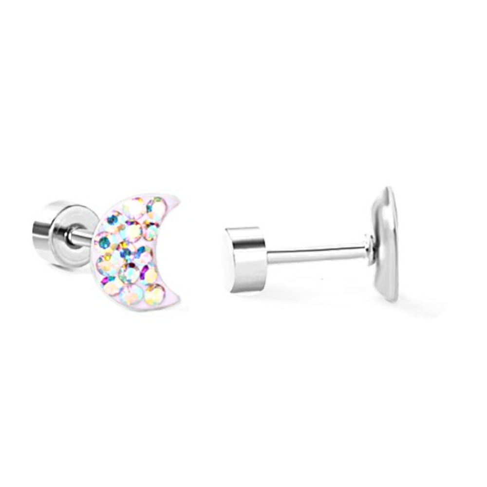 Dazzling Moon flatback stud, white opal