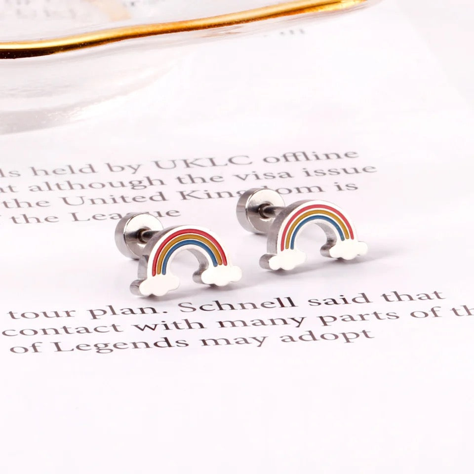 Rainbow flatback earring,  paper background