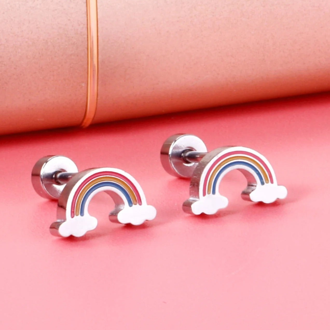Rainbow flatback earring, pink-Rainbow Earrings-The Dangle Jewelry Collection
