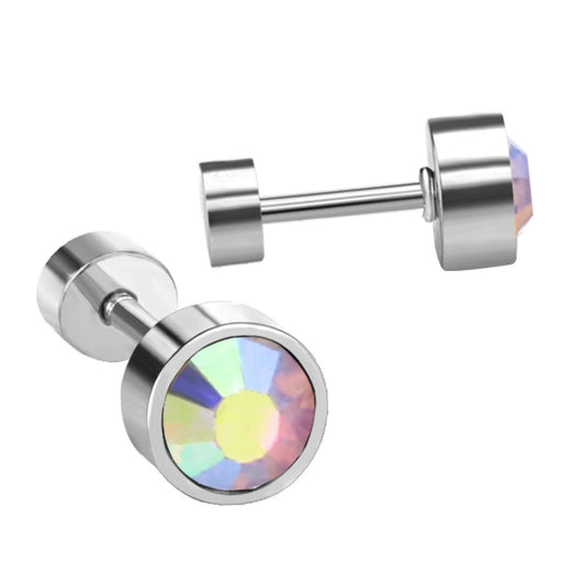 Iridescent Silver Bezel Stud Earrings - The Dangle Jewelry